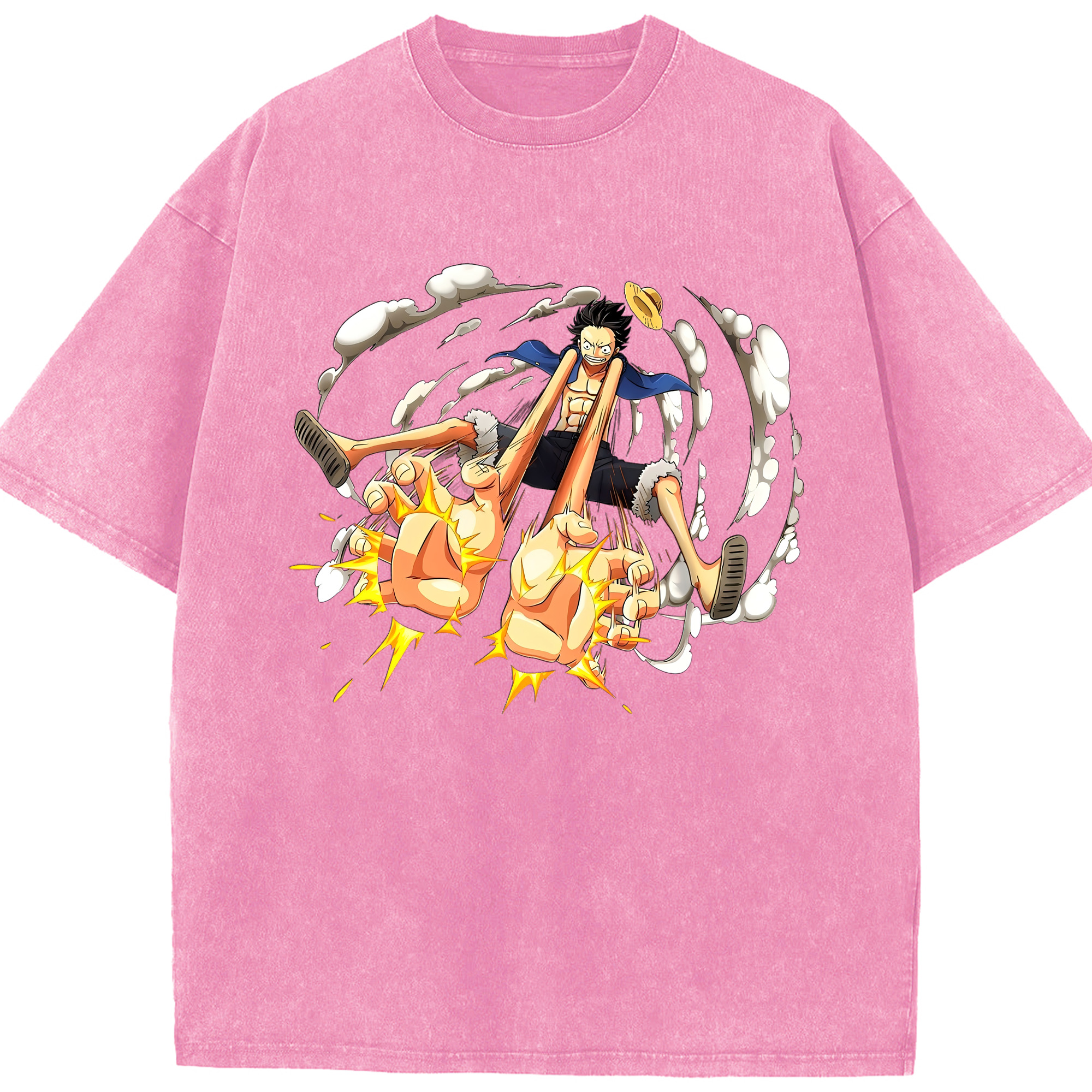 （画像用） ワンピース モンキー・D・ルフィ ONE PIECE Monkey D. Luffy 綿100% ヴィンテージ風 半袖Tシャツ（フロントプリント）